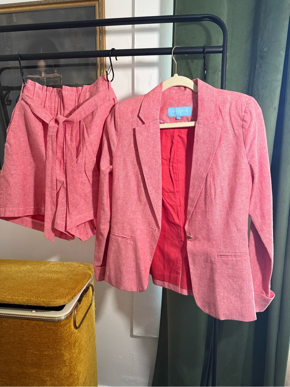 Draper James Pink Linen-Blend Blazer with Matching Shorts